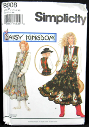 8808 Simplicity Daisy Kingdom DK Tiered Border Print Skirt, Vest, Sash, Blouse Pattern 6-10 Uncut